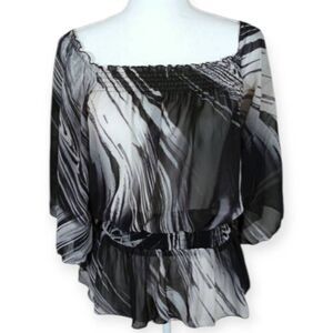 BISOU BISOU BLACK SHEER OFF-THE-SHLDER TOP SZ.S EUC